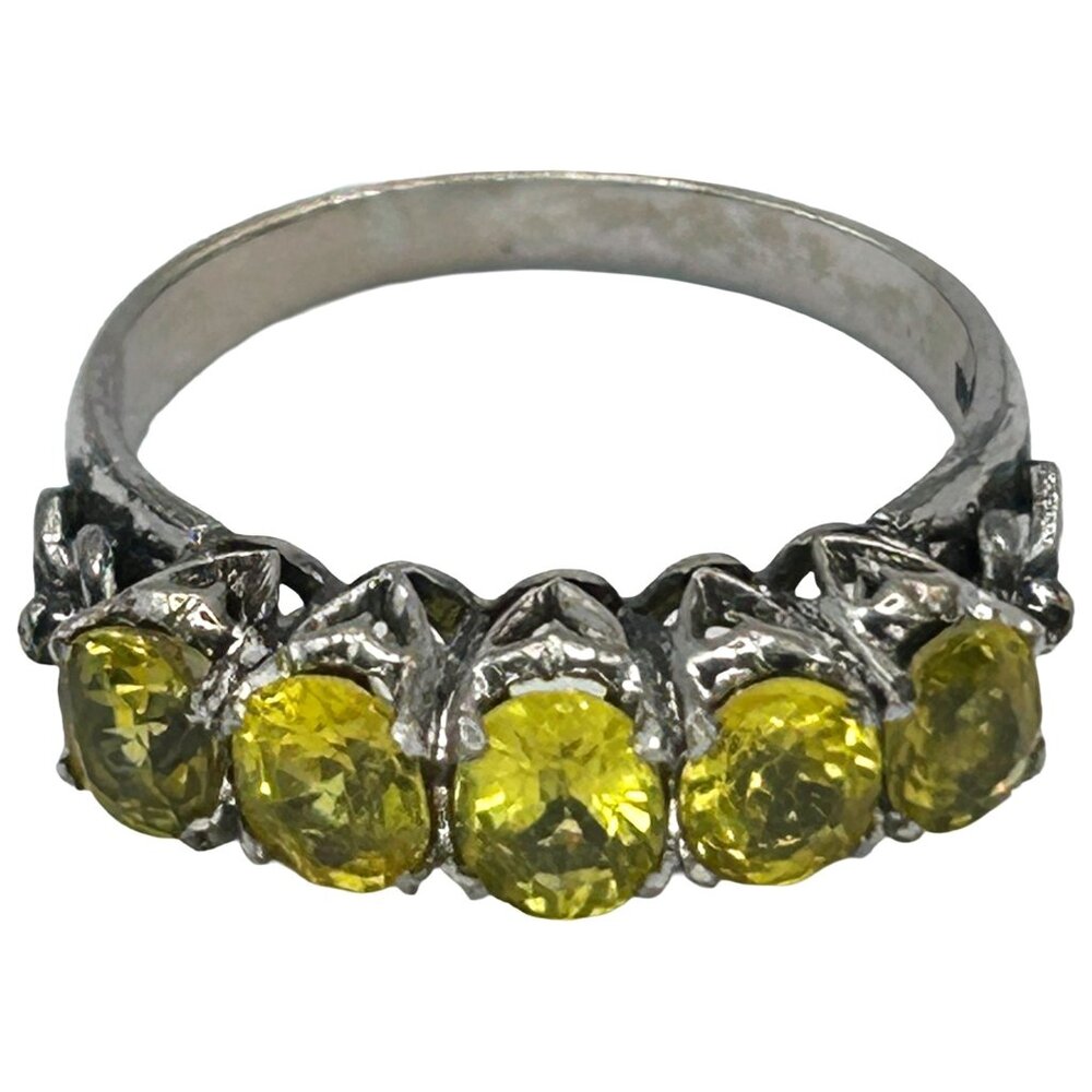 2.25ctw Natural Yellow Sapphire Openwork Filigree Ring 18k White Gold Size 7.5